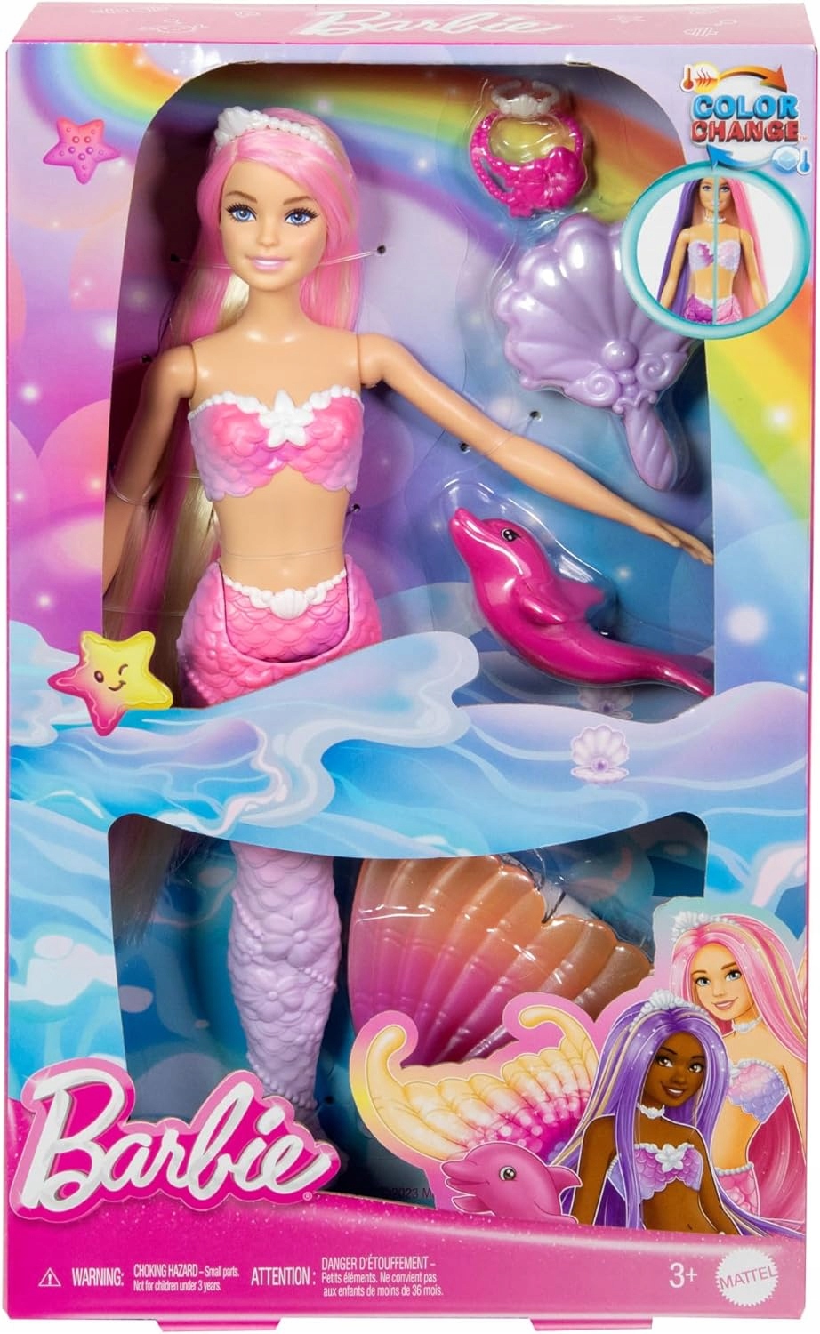 Bábika Barbie Malibu Morská panna s dlhými vlasmi, ktorá mení farbu